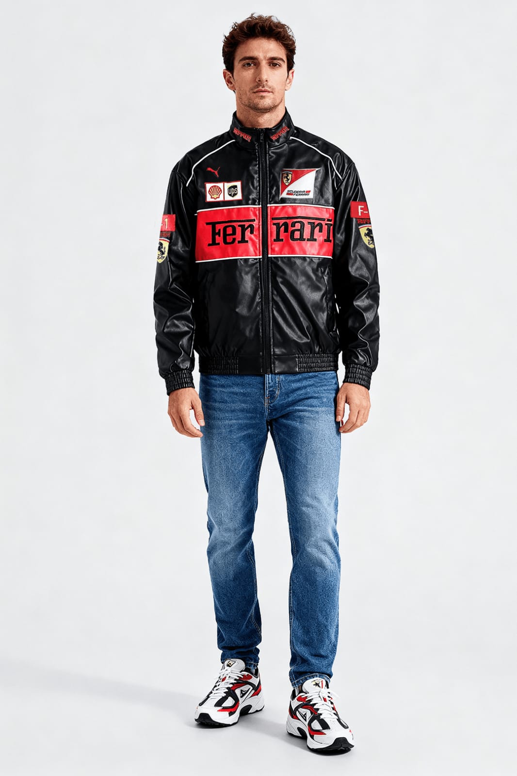 Ferrari Racing Jacket – Premium Embroidered Leather Edition