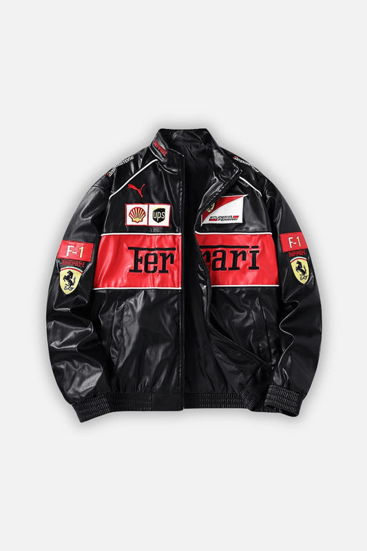 Ferrari Racing Jacket – Premium Embroidered Leather Edition