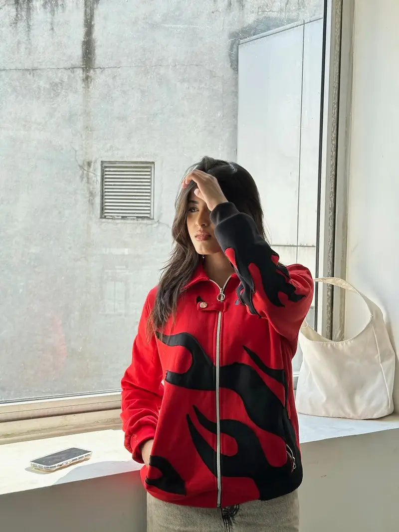 Red Flame Patch Motorsport Jacket – Wearcraft Edition