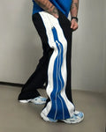 Wearcraft Blue & White Panel Wide-Leg Track Pants with Zipper Detail