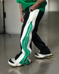 Wearcraft Green & White Panel Wide-Leg Track Pants with Zipper Detail