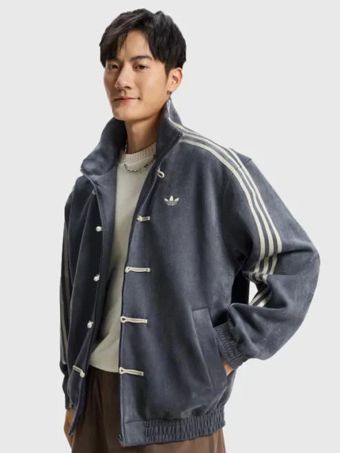 Wearcraft Striped Button Chinese Jacket – Modern Harajuku Fusion (Grey)